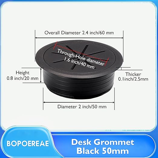 Desk Grommet 2" (50 mm), Desk Hole Cover for Cables Black, Cable Grommet ABS Plastic, Desk Hole Grommet for Office and Home Table Cable, Detachable & Flexible Cable Cord Organizer-2 Pcs