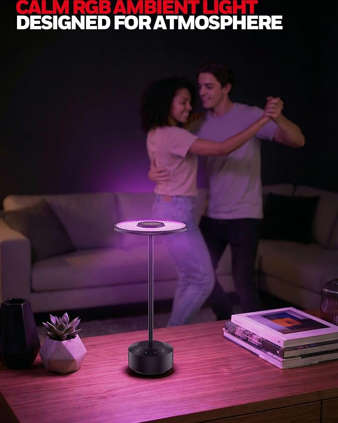 Honeywell Bedside Table Lamp, Rechargeable Nightstand Lamp with 5000mAh Battery, Cordless Battery Operated LED Touch Dimmable Light, RGB Mood Glow, 2000K-5700K, Small Accent Lamp for Bedroom