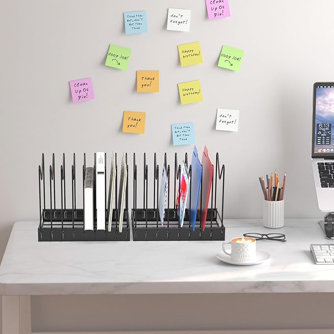 TOPCJ File Organizer for Desk,Clipboard Stand,Wire Caddy,Chopping Board Organizer,File Folder Holder/Rack,File Sorter,Desktop Record Holder,8 Sections Storage,Anti-Scratch/Rusty,Stable,Adjustable