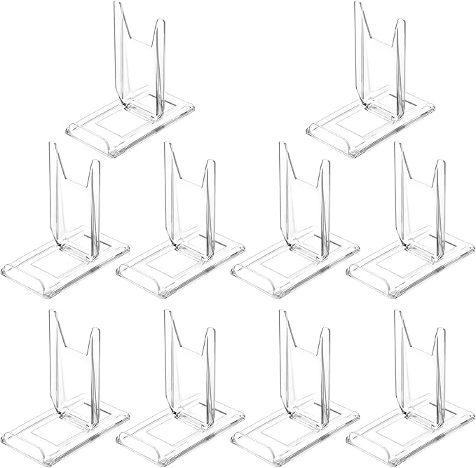 TERDEWE 10 Pack Acrylic Book Stand for Display Adjustable Clear Display Holder Easel Collector Stand for Home Office Back to School Comic Album CD Magazine Postcard Artworks (4.2 x 4.3 x 2.35 Inch)