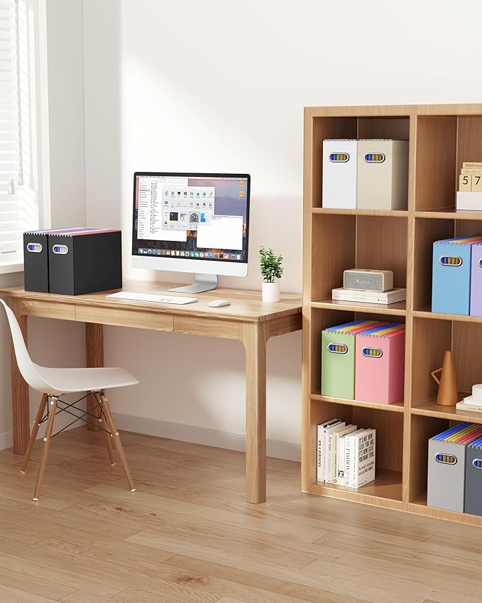 Oterri Cardboard File Organizer Box for Hanging File Folders Letter Size,File Box for Computer Desk,File Cabinet,Working Home,Office,Classroom (White, Letter Size - 6 Packs)