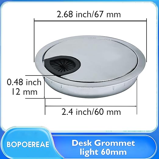Desk Grommet 2-3/8" (60 mm), Desk Cord Hole Cover, Cable Grommet Metal Zinc Alloy Materilal, Desk Hole Grommet for Office and Home Table Cable, Detachable Cable Cord Organizer (Bright Silver 2 Pcs)