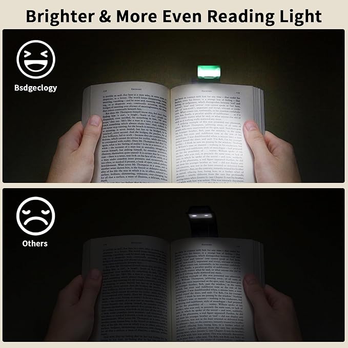 Clip On Book Light, USB Rechargeable Reading Light with 3 Color Modes, 5 Brightness Levels, Flexible Clamp Arm for Bed and Travel(Green, Clip On)