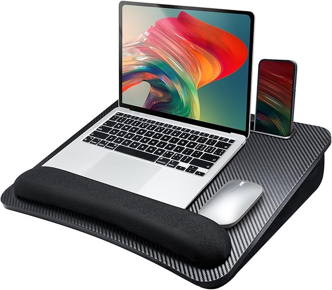 HUANUO Laptop Lap Desk - Portable Lap Desk with Pillow Cushion, Fits up to 15.6 inch Laptop, with Anti-Slip Strip & Storage Function for Home Office Students Use as Computer Laptop Stand- Black