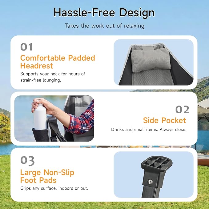 Hammock Camping Chair 2 Pack with Removable Footrest, 400lbs Heavy Duty Portable Swing Chair Outdoor with Adjustable Back, Foldable Camping Chair with Headrest and Cup Holder for Camping, Patio, Lawn