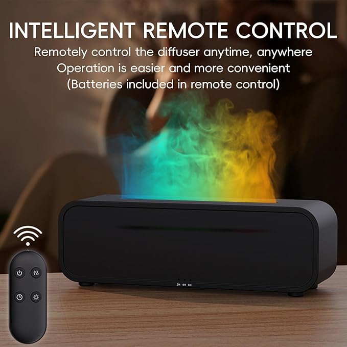 YALEDI Essential Oil Diffuser, Flame Fire Oil Diffuser, 250ml Cool Mist Aromatherapy Humidifier, Scent Aroma Diffuser with 7 Colors Light, Remote Control, Timer & Auto-Off for Home Room (Black)