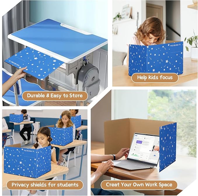 EARTHSON 22 Pack Galaxy Theme Class Privacy Shields, Desk Dividers for Students, Cardboard Privacy Folder for Students, Privacy Boards, Test Divider Classroom Study Carrel Teacher Supplies, Blue