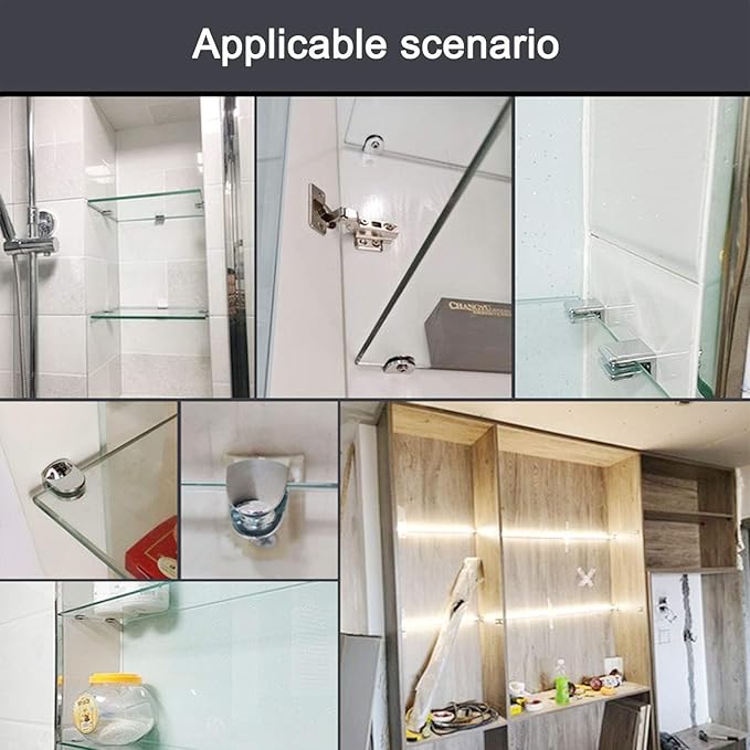 Aopin Glass Shelf Bracket Glass Clamp Bracket Glass Shelf Holders Support Glass Clamp Bracket Shelf Clip Clamp, Suitable for 8-10 mm / 0.3-0.39 inch Thick Glass Screen Clip Holder 10 PCS (Silver)