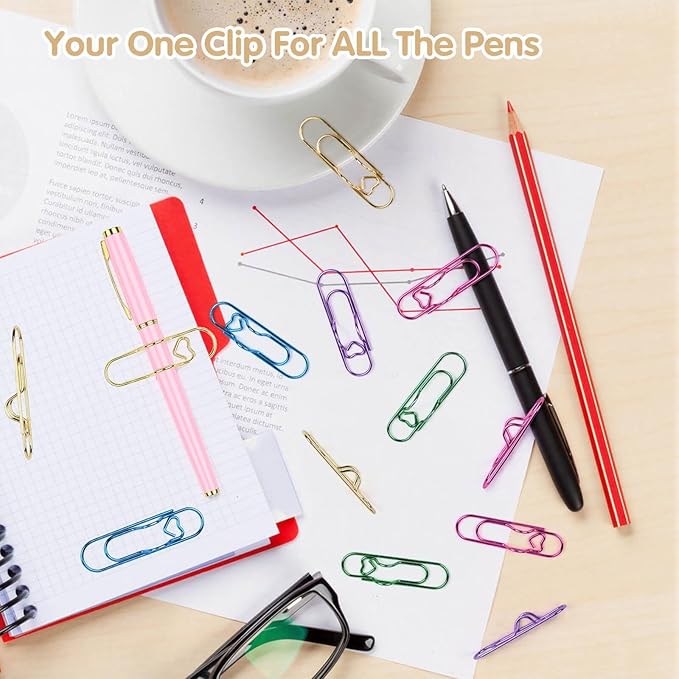 Paper Clip Pen Holder, 15 Pcs Colorful Metal Pen Clips for Notebook - Cute Pen Holder Clip, Papers Planner and Journal Accessories (Gold, Blue, Green, Purple, Rose Gold