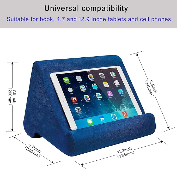 SAMHOUSING Tablet Pillow Stand - Tablet Holder Dock for Bed with Multi-Viewing Angles, Compatible with iPad Pro 9.7, 10.5,12.9 Air Mini 4 3, Kindle, Galaxy Tab, E-Reader (Blue)