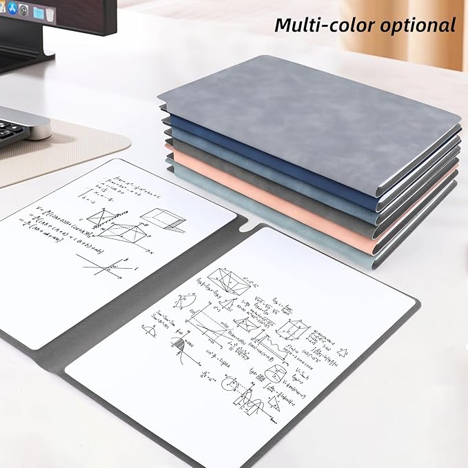 Reusable A5 Dry Erase Notebook Include a Wipeable Pen and Rag,9.4x6.5 Inch Erasable Notebook Whiteboard Notebook,Wipeable Notebook PU Hardcover for Office and Taking Notes(Denim Blue)