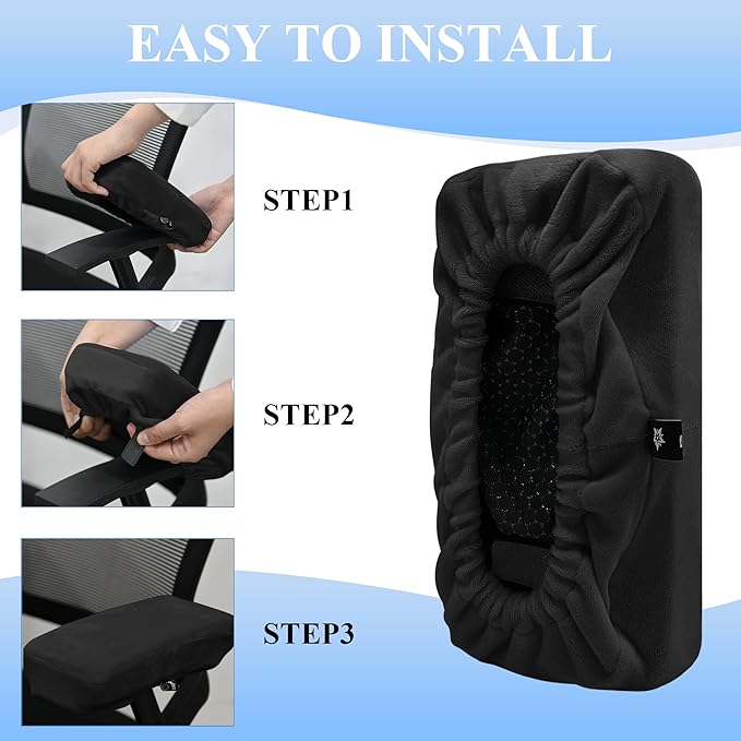 SPRING SEAON Office Chair Arm Covers Soft Memory Foam Arm Rest Pads Short Plush Gaming Chair Armrest Cushion Provide Cushioning for Elbows and Forearms 2 Pack Chair Covers for Arms Black