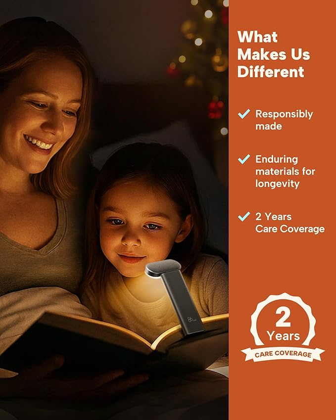 86lux Book Light, Reading Light for Book in Bed, USB Rechargeable LED Night Light with 3 Colors & Stepless Dimming, Aluminum Alloy Bookmark Light for Book Lovers, Technology Black