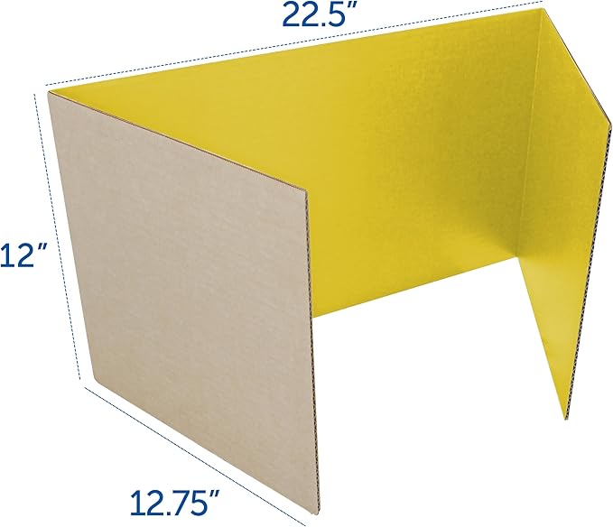 Flipside Products 12”x 48” Yellow Study Carrel, Privacy Boards, Student Privacy and Focus Booth for The Classroom, Desk Divider Cubby for Tests, Made in USA - 12 Pack