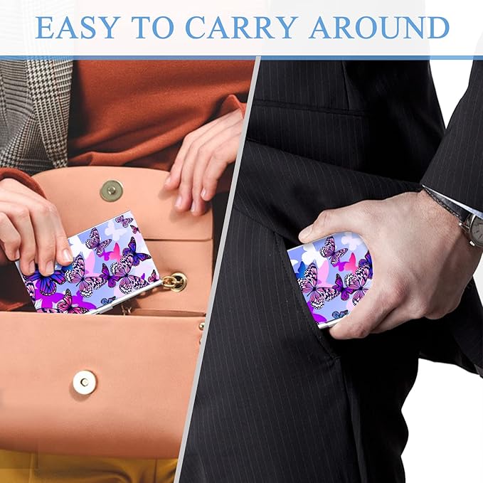 Business Card Holder,Color Printing Men's and Women's Business Card Case,Ultra-Thin Metal Business Card Organizer,Carry-on Pocket Wallet Business Card Holder,Purple Butterfly
