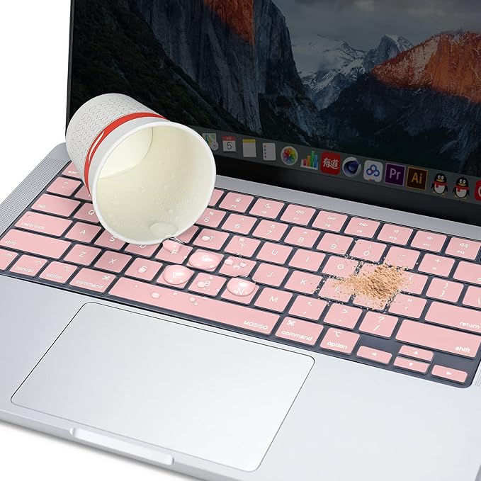 MOSISO Keyboard Cover Skin Compatible with MacBook Air 15 inch M3 A3114 M2 A2941/Air 13.6 A3113 A2681/Pro 14/16 M4 M3 M2 M1, Rose Quartz