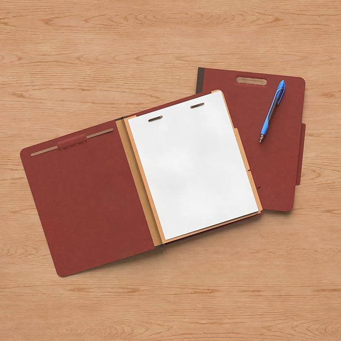 Amazon Basics Classification Folder with Prongs, Pressboard, 2 Dividers, 2-Inch Expansion, Letter Size, Red, Pack of 10, for Organizing Documents