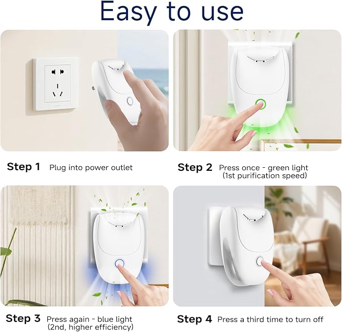 Plug in Air Ionizers, 6 Pack Two-Speed Quiet Negative Ion Air Purifier, Mini Air Fresheners for Home, Bedroom, Office, Kitchen, Portable Odor Eliminator for Dust, Smoke, Pet Smell (6pcs)