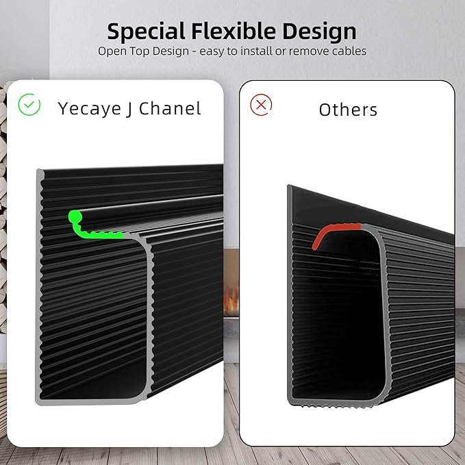 YECAYE 6x15.7in Cable Management, Cord Organizer, Cable Organizer, Adhesive Mount Cord Organizer for Desk, No-Drill Desk Wire Management for Home Office, Baby proofing, Black
