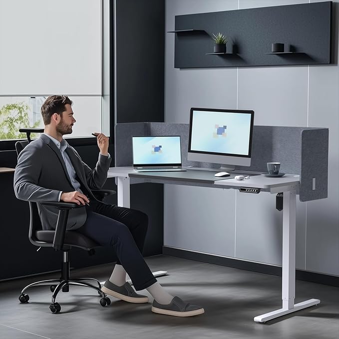 Desk Privacy Panel,2PCS L-Shaped Clamp-On Office Desk Divider,2-in-1 Adjustable Acoustic Desktop Partition Or Under Desk Modesty Panel,for Office,Home,Felt(Grey, 47.2" x 17.7")