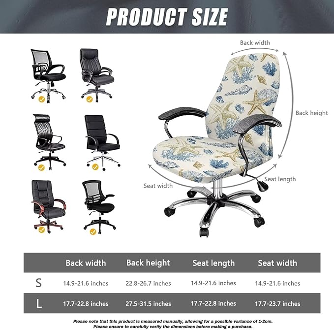 Talayituse Starfish Conch Coral Print Office Chair Covers, Stretch Computer Chair Cover, Universal Boss Chair Covers Modern Simplism Style High Back Chair Slipcover, Large
