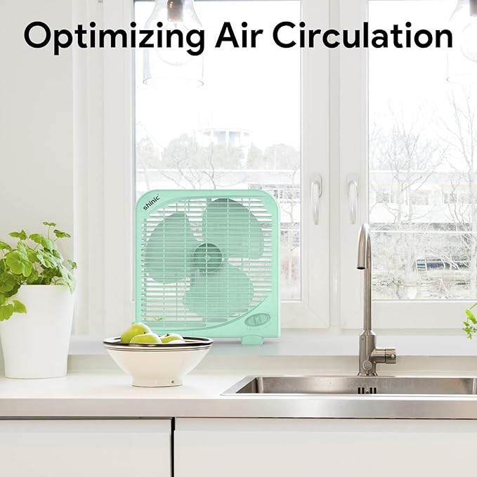 shinic 10" Tabletop Box Fan for Bedroom, 2 Speeds, Quiet Table Fan with Strong Airflow, Energy Efficient Small Box Fan, Portable Kitchen Exhaust Fan for Bedroom Bathroom Office Dorm Workshop, Green