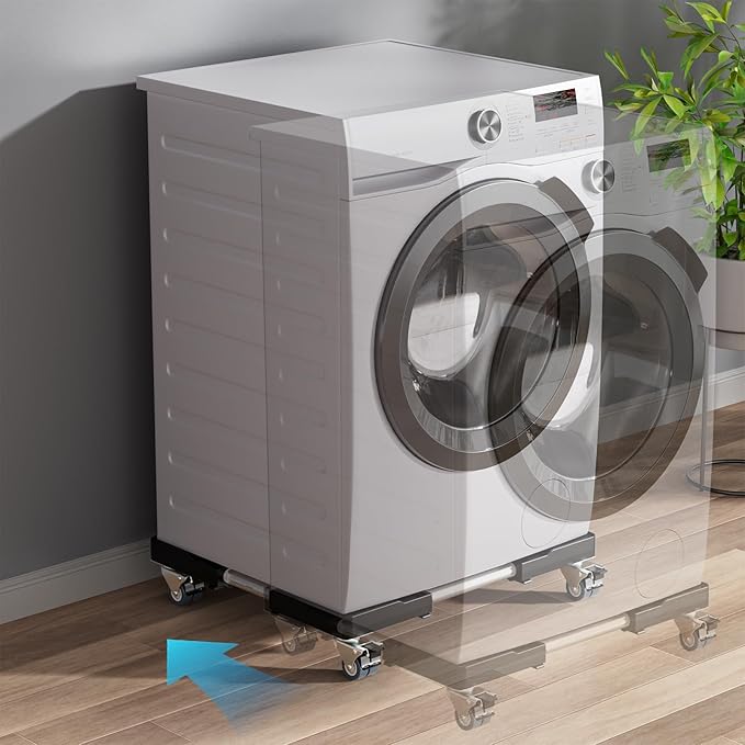 Mini Fridge Stand with 4 Locking Twin Wheels Washing Machine Stand Base Adjustable Furniture Universal Stand Base for Furniture Portable Refrigerator Dryer Stand,Laundry Pedestal 45-65cm(Black, 440LB)