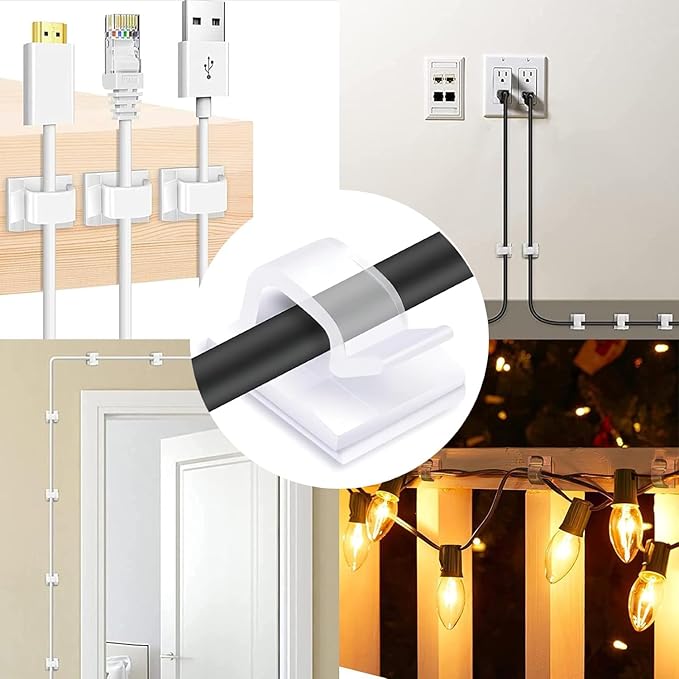 Cable Clips,100PCS Electrical Cord Management Adhesive Cable Wire Clip Wire Clips wall,Used for Cars, Offices, and Homes Cable Clips Cord Organizer (Transparent)