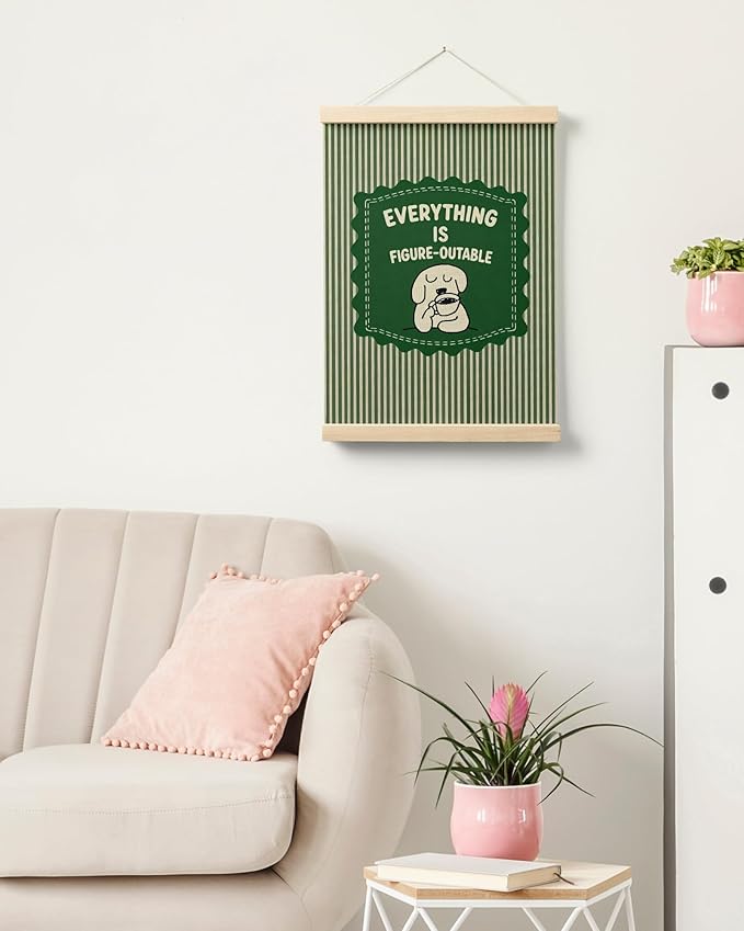 FGFK Everything is Figureoutable Inspirational Dark Green Wall Art Poster Hanger Frame, Motivational Dog Positive Affirmations Canvas Prints Framed Wall Decor for Home Office Classroom, 12x16 Inch