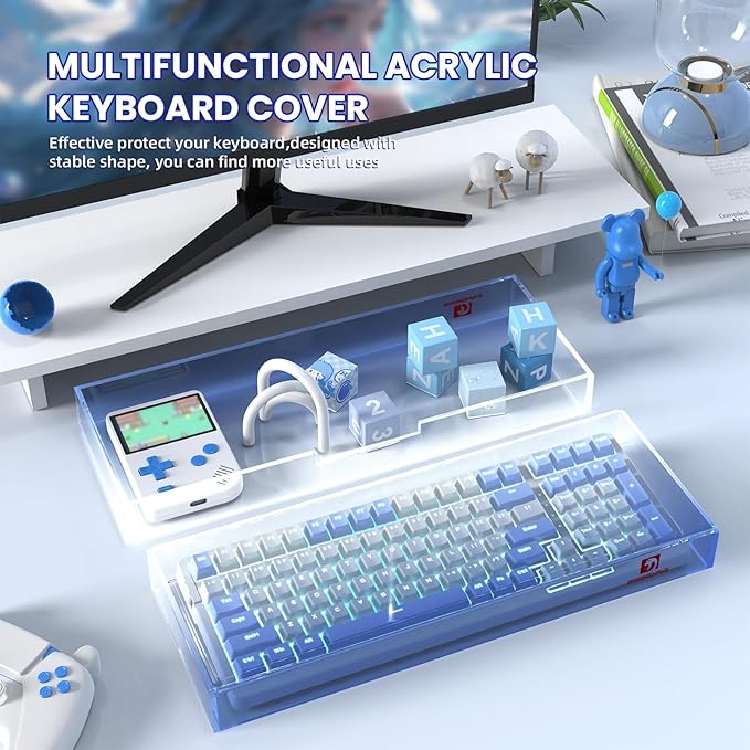 ZIYOU LANG KC04 Acrylic Clear Transparent Keyboard Cover(17.4*6.5*1.89’’) with Dustproof Waterproof Anti-hit Anti-cat Protective Case for Compact Layout 94/96/98Key Mechanical Gaming Keyboard(Blue)