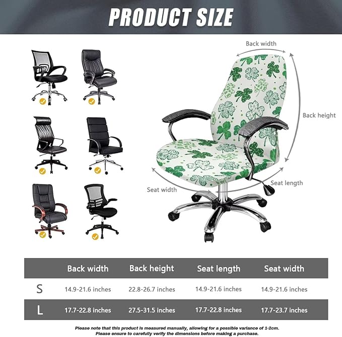 Talayituse White Shamrock Print Office Chair Covers, Stretch Computer Chair Cover, Universal Boss Chairs Covers Modern Simplism Style High Back Chairs Slipcover St Patrick's Day Decor, Small