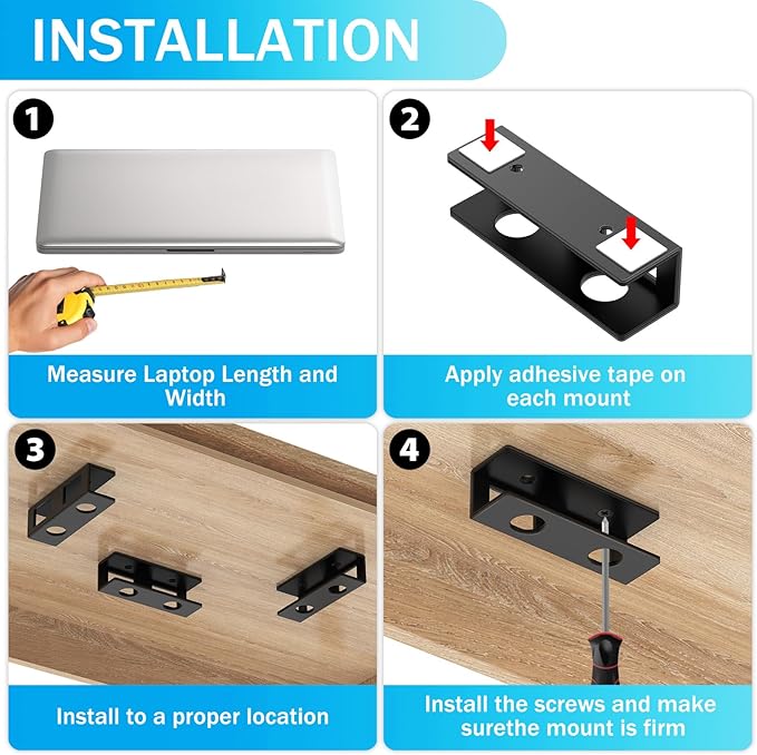 3 PCS Under Desk Laptop Mount with Anti-Scratch Silicone Pad Under Desk Holder Mount Shelf for Laptop Keyboard Storage(1 Pack)