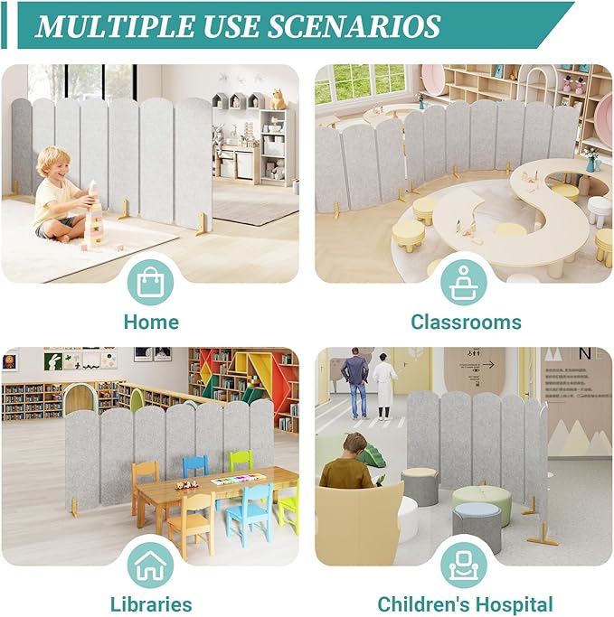 Foldable Kids Room Divider, Freestanding Classroom Partition,Toddler Play Screen, Children's Playroom Separator, Noise Reducing Felt Panel for Preschool, Daycare & Focused Learning at Home Library