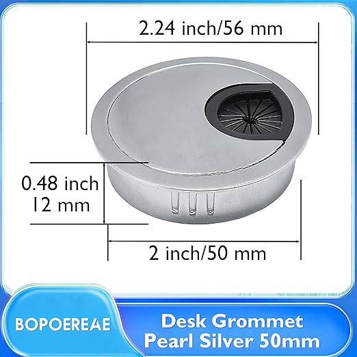 Desk Grommet 2" (50 mm), Desk Cord Hole Cover, Cable Grommet Metal Zinc Alloy Materilal, Desk Hole Grommet for Office and Home Table Cable, Detachable Cable Cord Organizer (Matte Silver 1 Pcs)