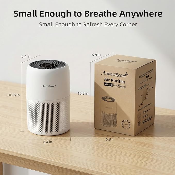 Pet Air Purifier for Home, AromaRoom Air Purifiers for Pet Hair Dander Odor Allergies Smoke, H13 HEPA Air Filter, Air Quality Monitor, Auto Mode, Quiet Air Cleaner for Bedroom, Living Room,White
