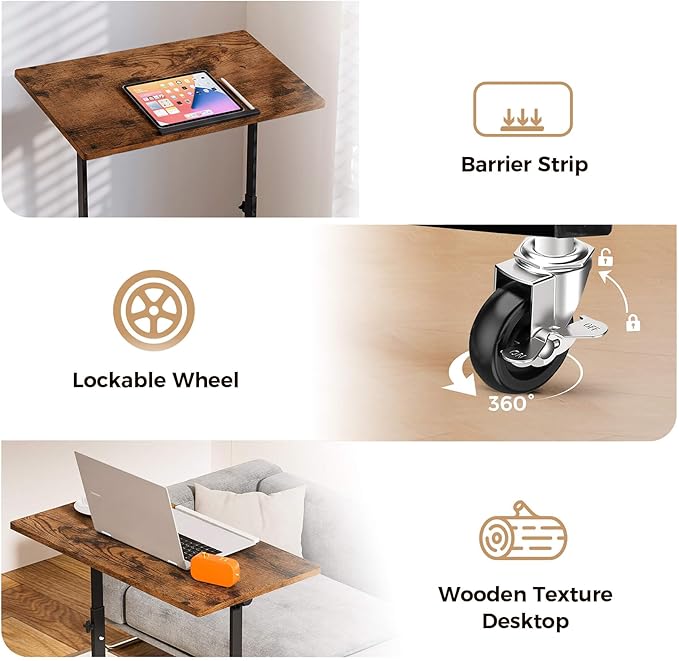 COMHOMA Standing Desk Adjustable Height & Tiltable Tabletop, Portable Stand Up Desk for Laptop, Mobile Folding Desk for Home Office Work and Walking Pad Treadmill, Height 30.7"-46.4", Brown