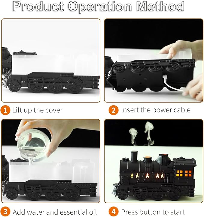 Mother's Day Train Humidifier 300ml, Dual Mist Outlets Cool Mist Diffuser with 2/8H Timer, for Aromatherapy & Air Humidity, Desktop Decor(Black)