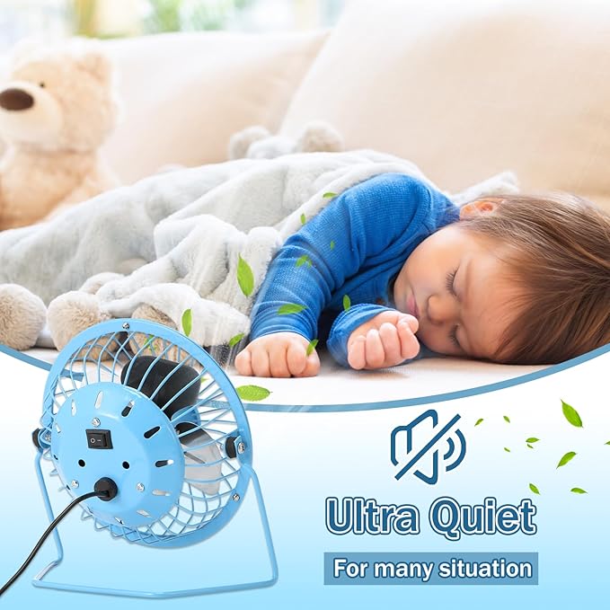 Glooglitter 4 Pcs 4" USB Small Fan Powerful Quiet 360° Adjustable Rotation Personal Metal Mini Desk Fan Summer Electric Ideal for Home Office Bedroom Desk Airflow Cooling, USB Powered Only(Cute Color)