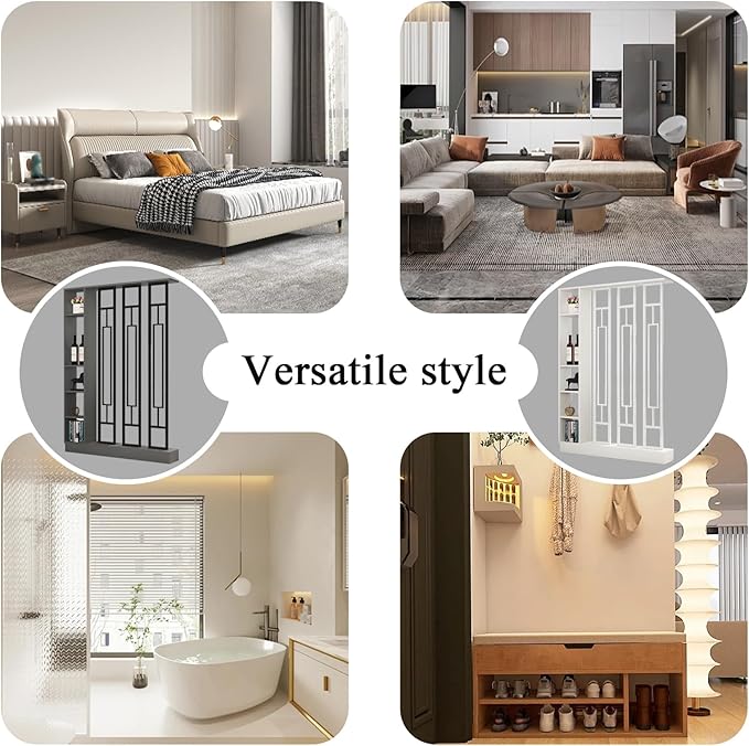 Wall Room Divider - Freestanding Wood Room Divider with Shelves, Wall Divider with Storage Cabinet, Easy Assembly Freestanding Decor for Bedroom, Office