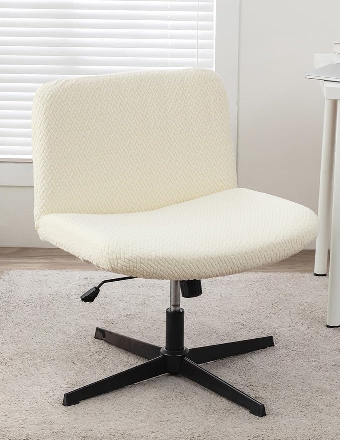 LavishCover Armless Chair Cover Office Desk Chair Cover, Waterproof and Elastic Criss Cross Chair Cover, Exquisite Vanity Chair Covers, Mid Back Wide Seat Accent Chair Covers(Cream,T-Type)