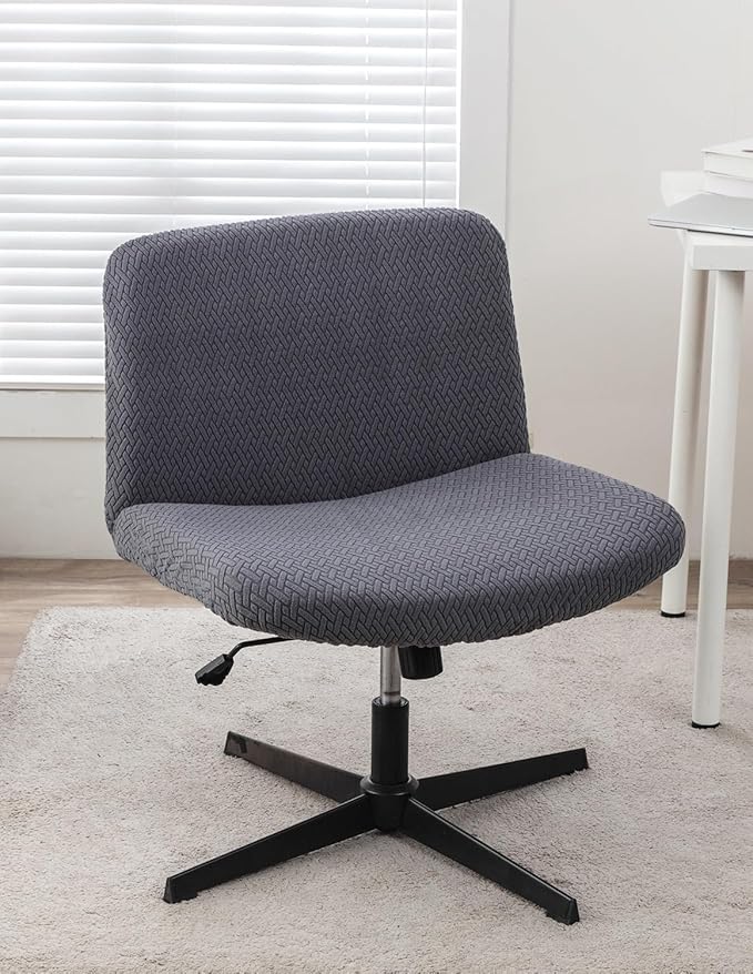 LavishCover Armless Chair Cover Office Desk Chair Cover, Waterproof and Elastic Criss Cross Chair Cover, Exquisite Vanity Chair Cover, Mid Back Wide Seat Accent Chair Covers(Grey,T-Type)