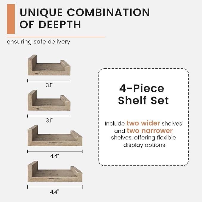 FLYJOE Floating Picture Ledge Shelves for Wall Set of 4, 72 Inch Wall Shelves with Lip Long Large Nursery Book Shelf for Toys Storage Kids Bookshelf Wall Mounted Living Room Bedroom Decor Frames