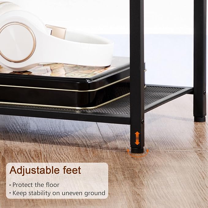 LOAKEKEL Night Stand Set 2, Nightstand with Charging Station, End Tables Living Room with Fabric Drawer for Small Spaces, Bed Side Tables with Storage Shelf for Bedroom, Black, HETS010BK