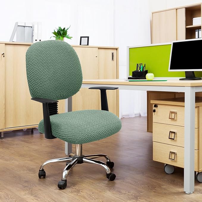 MIFXIN Computer Office Chair Cover Stretch Elastic Slipcover 2 Piece Stretchy Jacquard Computer Chair Seat Covers Furniture Protector for Home Office Rotating Chair, Only Covers NO Chair (Green)