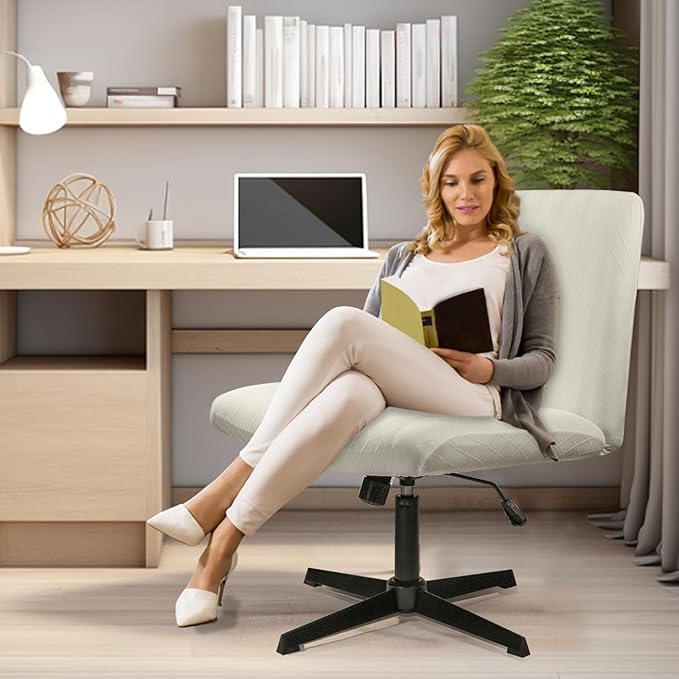 Iauddy Armless Criss Cross Office Desk Chair Cover Slipcover,Accent Mid Back Wide Swivel Task Vanity Slipper Chair Protector Stretch Removable Without Arms for Accent Chair
