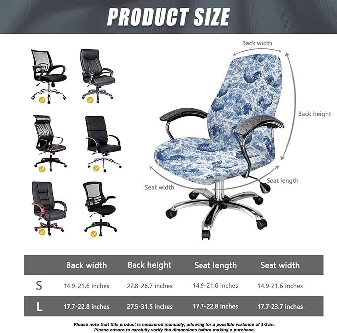 Talayituse Blue Rooster Chicken Print Office Chair Covers, Stretch Computer Chair Cover, Universal Boss Chair Covers Modern Simplism Style High Back Chair Slipcover, Large