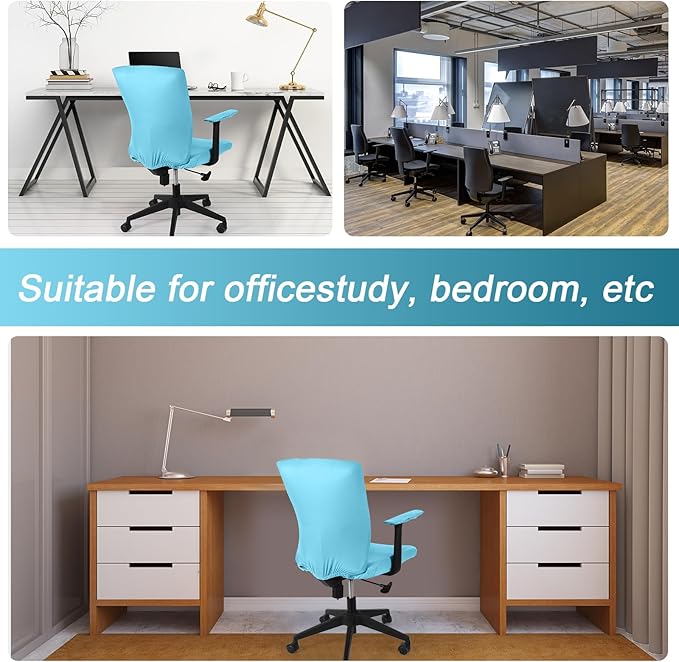 Tallew 4 Pcs Office Chair Covers Set Computer Universal Protective Stretchable Chair Seat Covers Desk Armrest Cover Pads Office Cushion Backrest for Rotating(Regular,Sky Blue)
