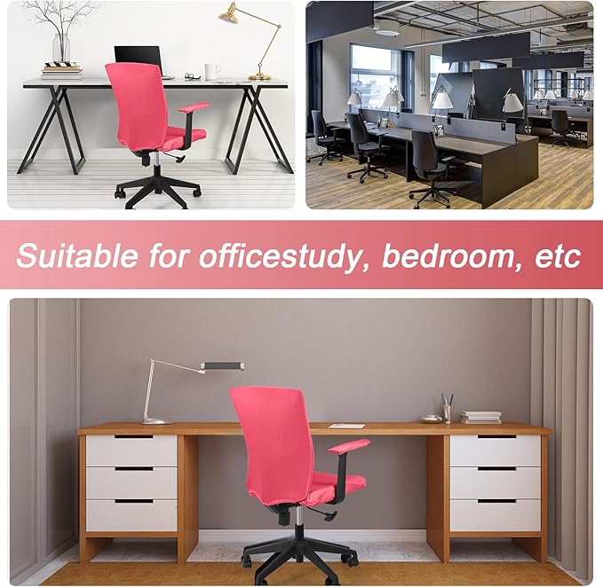 Tallew 4 Pcs Office Chair Covers Set Computer Universal Protective Stretchable Chair Seat Covers Desk Armrest Cover Pads Office Cushion Backrest for Rotating(Regular,Rose Red)