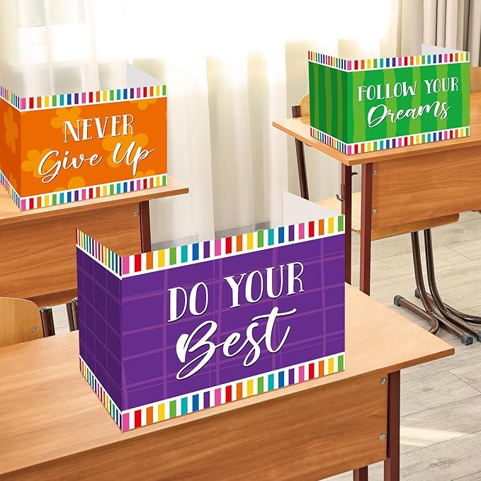 Affrolling 24 Pcs Inspirational Privacy Folders Bulk for Students Cardboard Privacy Boards Desk Divider Panel Waterproof Testing Divider for Classroom Back to School Study Supplies (Colorful)