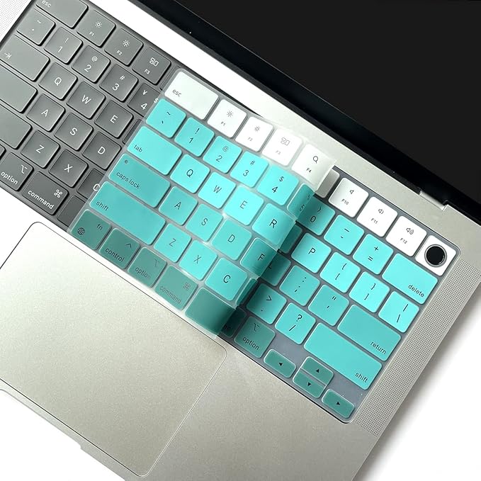 Batianda Premium Gradient Color Keyboard Cover for New MacBook Pro 14'' Pro 16'' 2024 2023 M4 M3 M2 M1 Pro/Max Chip & New MacBook Air 13 15 inch Soft-Touch Silicone Protective Skin,Green to White